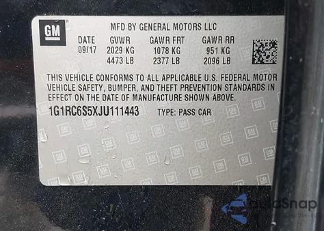 2018 Chevrolet Volt Lt из США, поврежденный, VIN 1G1RC6S5XJU111443